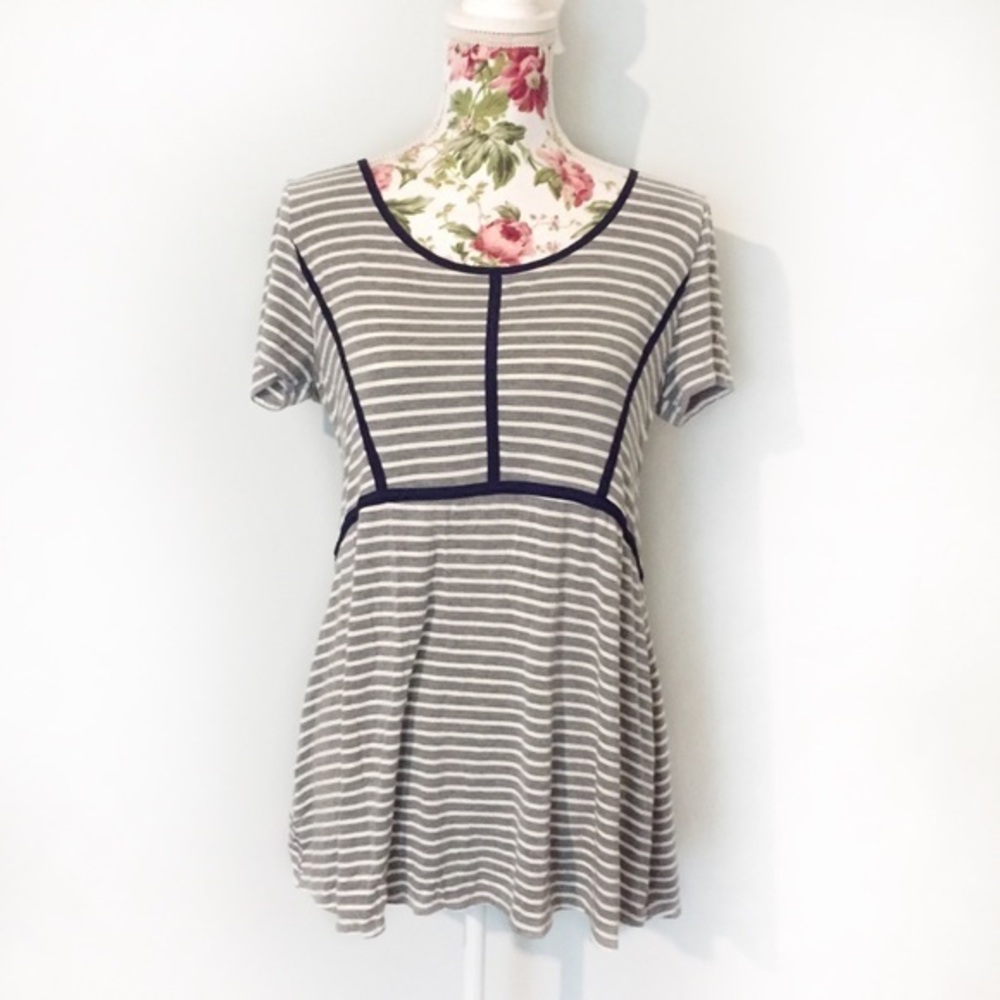 Motherhood Maternity Gray White Striped Blouse Top
